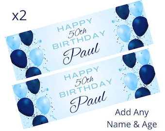 2 x Personalised Birthday Banners Large Navy Blue Add Name & Age Free Delivery