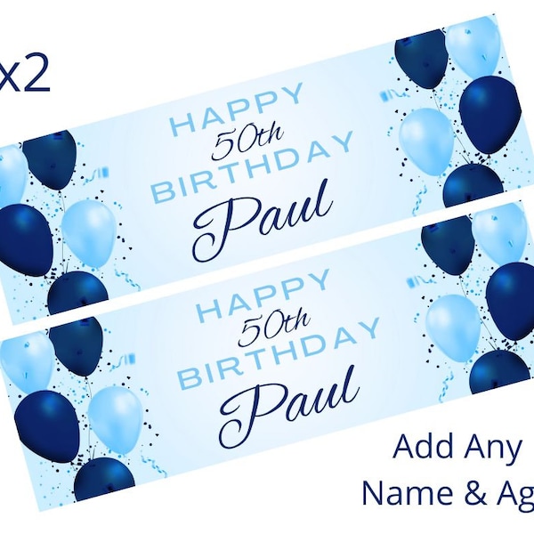 2 x Personalised Birthday Banners Large Navy Blue Add Name & Age Free Delivery