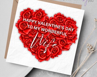 Personalised Valentines Wife Greeting Card Any Message Free Delivery