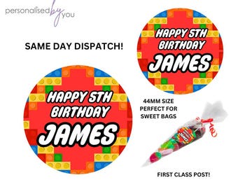 Personalised BLOCKS Birthday Custom Round Printed Stickers Custom Logo Labels For PARTY Free Delivery