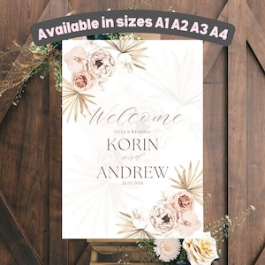 Personalised WEDDING Party Sign POSTER Banner ANY Names Balloons Blush Flowers A1 A2 A3 A4 Free Delivery