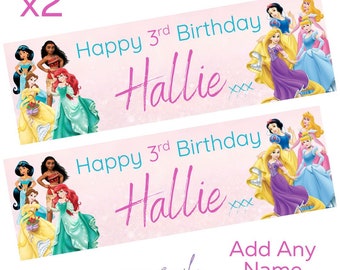 2 x Personalised Disney Princesses Birthday Banners LARGE Kids Party Poster Free Delivery