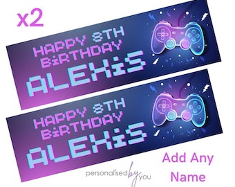 2 x Controlador de JUEGO personalizado Banners de feliz cumpleaños GRANDE Póster de fiesta para niños Entrega gratuita