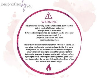 WARNING! Candle Safety Stickers Printed Round Business Labels ANY COLOUR 44mm