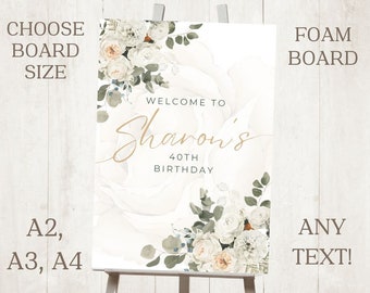 Personalised Printed Champayne Blush Birthday Flowers Foam Board Event Welcome Sign WEDDING CHRISTENING BIRTHDAY A1 A2 A3 A4