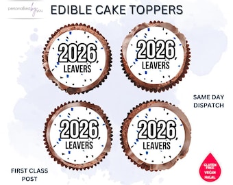 EDIBLE Cupcake Cake Toppers Leavers 2026 Theme Printed Icing 2" FREE DELIVERY