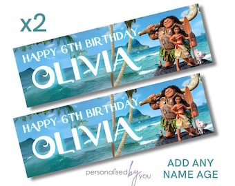 2 x Personalised Disney Princess MOANA Birthday Banners LARGE Kids Party Poster Free Delivery