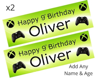 2 x Personalised XBOX GAMING Happy Birthday Banners LARGE Kids Party Poster Free Delivery