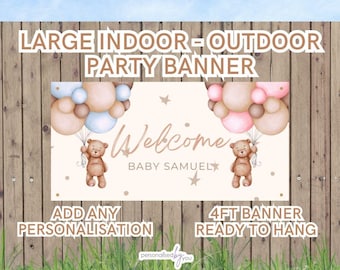 Personalised OUTDOOR Welcome Home Baby Banners Large PINK Blue Bear Theme Add Name & Age Free Delivery 4FT