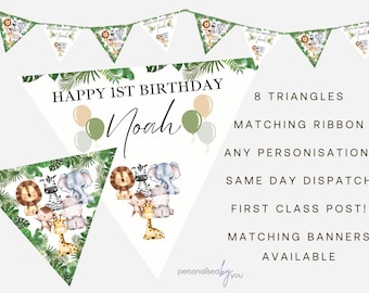 Personalised WILD Animal Safari Theme Birthday Party Banner Decoration Bunting FREE DELIVERY