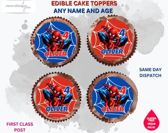 EDIBLE Cupcake CAKE Toppers Personalised SPIDERMAN Printed Icing or Rice Wafer 2"