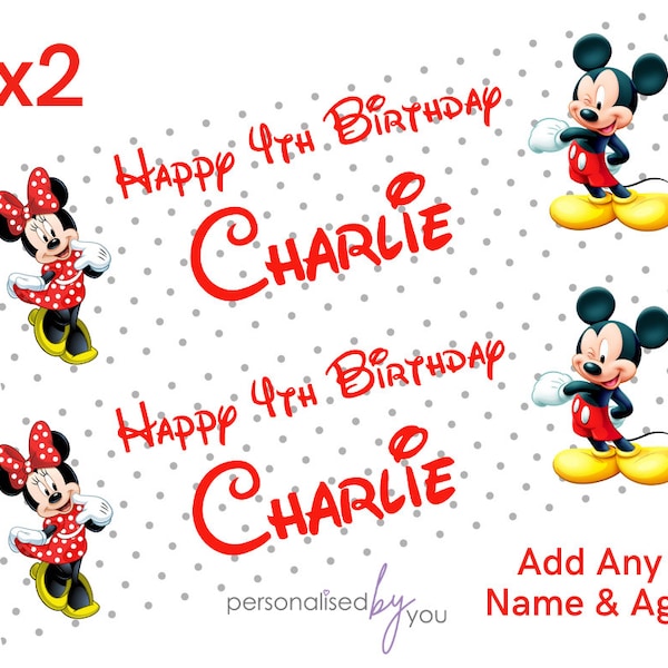 2 x Personalised DISNEY'S Mickey & Minnie MOUSE Birthday Banners LARGE Kids Party Poster Free Delivery