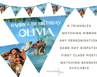 Personalised MOANA Theme Birthday Baby Shower Party Banner Decoration Bunting FREE DELIVERY
