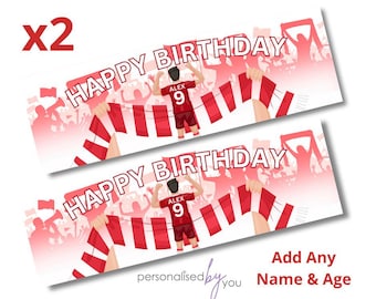 2 x Personalised Birthday Banners Large RED Football Add Name Age Free Delivery