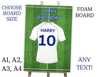 Personalised Printed Blue and White Football Theme Birthday Foam Board Event Welcome Sign WEDDING CHRISTENING BIRTHDAY A1 A2 A3 A4
