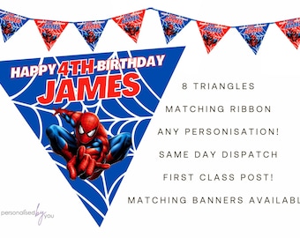 Personalised SPIDERMAN Theme Birthday Party Banner Decoration Bunting FREE DELIVERY