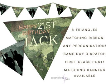 Personalised Army Green Theme BIRTHDAY Party Banner Decoration Bunting FREE DELIVERY