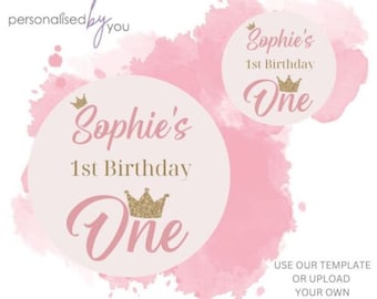 Personalised Custom Round Printed Stickers Custom Logo Labels 1st Birthday Gold Crown FREE DELIVERY