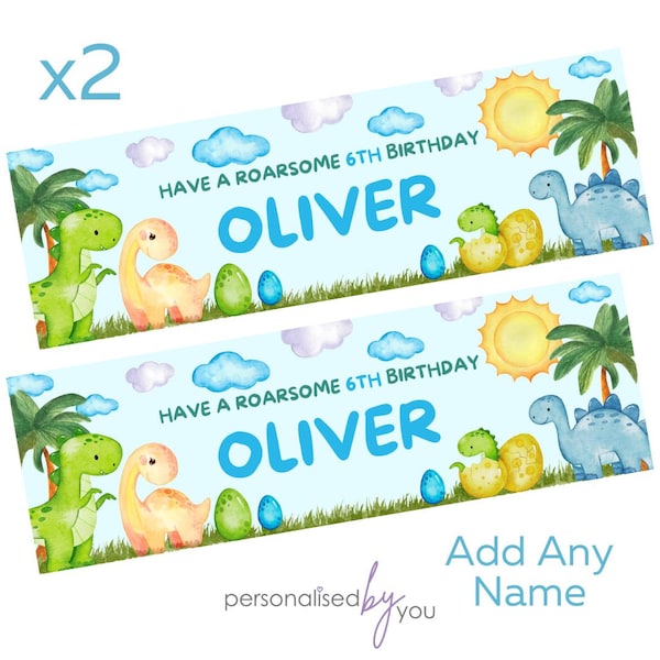 2 x Personalised Roarsome Dinosaur Birthday Banner LARGE Kids Party Poster Free Delivery