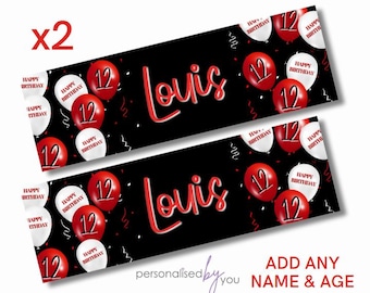 2 x Personalised Birthday Banners Large BLACK RED Add Name & Age Free Delivery