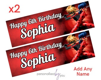 2 x Personalised Miraculous Banners LARGE Kids Party Poster Free Delivery