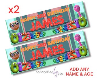 2 x Personalised NUMBERJACKS Theme Banners LARGE Kids Party Poster Free Delivery