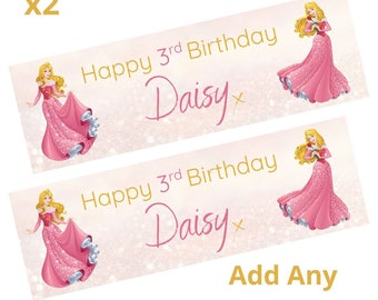 2 x Personalised Disney Princess Aurora Sleeping Beauty Birthday Banner LARGE Kids Party Poster FREE DELIVERY