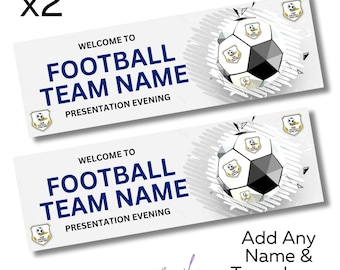 2 x Personalised Football Presentation Banners Large Rose Gold Add Team Name & logo Free Delivery