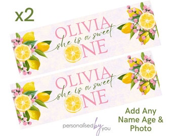 2 x Banners de cumpleaños personalizados Is A Sweet ONE Limones GRANDES Póster de fiesta para niños Entrega gratuita