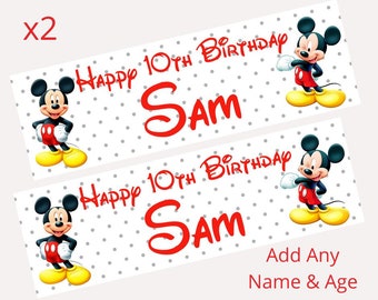2 x Personalised Disney's MICKEY MOUSE Birthday Banners LARGE Kids Party Poster Free Delivery
