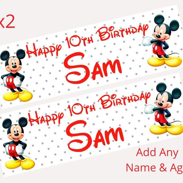 2 x Personalised Disney's MICKEY MOUSE Birthday Banners LARGE Kids Party Poster Free Delivery