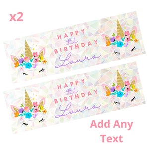 2 x Personalised UNICORN Birthday Banners Large Add Name & Age Free Delivery