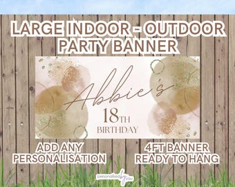 Cartel de cumpleaños personalizado para interiores y exteriores, grande, color beige y marrón, con nombre, envío gratuito, 1,2 m