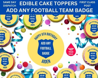 EDIBLE Cupcake CAKE Toppers Personalised FOOTBALL Team Printed Icing or Rice Wafer 2"