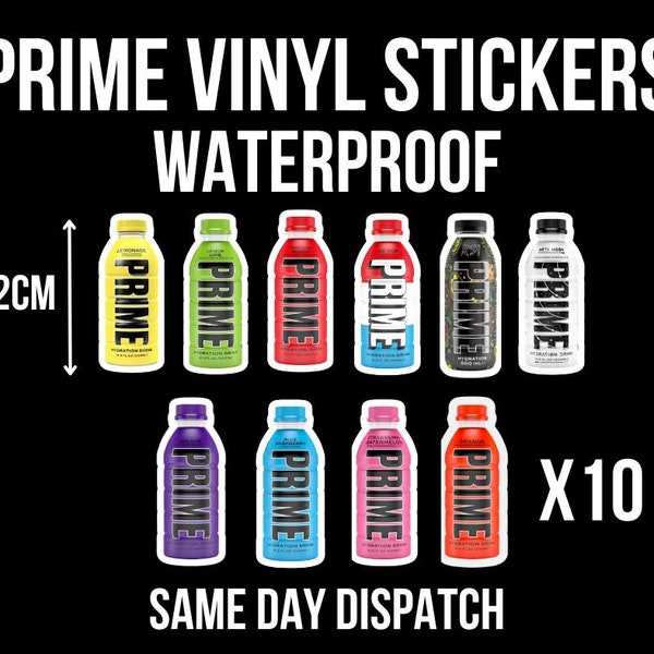 10 X PRIME Hydration Drink WATERPROOF Vinyl Decal Stickers Permanent Logo FREE Delivery