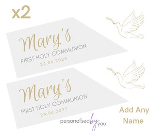 2 x Personalised First Holy Communion Banners Large Gold Add Name Free Delivery