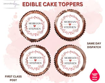EDIBLE Cupcake CAKE Toppers Personalised Congratulations Engagement Wedding Name Printed Icing or Rice Wafer 2" LEAVES