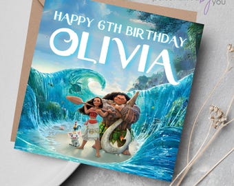 Personalised Disney Princess Moana Theme Happy Birthday Card Any Name Free Delivery Including Envelope