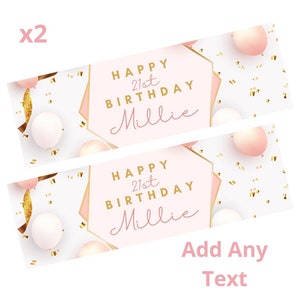 2 x Personalised Birthday Banners Large Rose Gold Add Name & Age Free Delivery