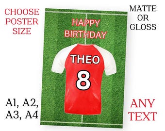 Personalised Birthday Red & White Football Theme Party Sign Poster Banner ANY Names A1 A2 A3 A4 Free Delivery Kids Party Event