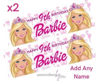 2 x Personalised Barbie Pink Birthday Banners LARGE Kids Party Poster Free Delivery