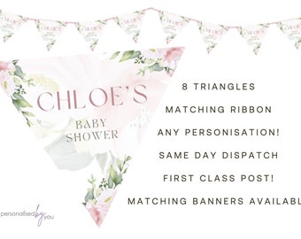 Personalised Pink Flowers Birthday Baby Shower Party Banner Decoration Bunting FREE DELIVERY