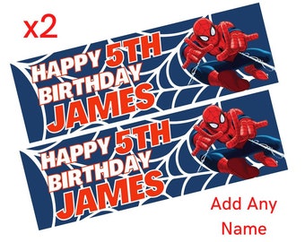 2 x Personalised Spider Man Banners LARGE Kids Party Poster Free Delivery
