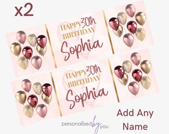 2 x Personalised Birthday Banners Large Burgundy Gold PINK Add Name & Age Free Delivery