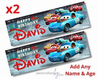 2 x Personalised Racing Cars THEME Birthday Banners LARGE Kids Party Poster Free Delivery
