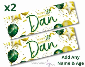 2 x Banners de Cumpleaños Personalizados Grandes Verde Amarillo Agregar Nombre y Edad Entrega Gratuita