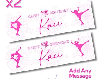 2 x Personalised Pink Ice-skating Theme Birthday Banner LARGE Kids Party Poster Free Delivery