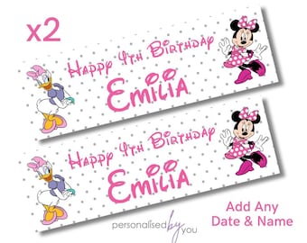 2 x Personalised Disney's MINNIE Mouse & DAISY Duck Birthday Banners LARGE Kids Party Poster Free Delivery