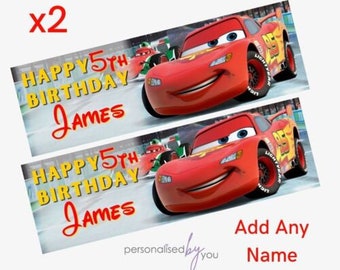 2 x Personalised Disney Cars THEME Birthday Banners LARGE Kids Party Poster Free Delivery