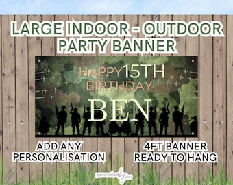 Personalised ARMY Theme Birthday OUTDOOR INDOOR Birthday Banner Poster Large Add Name & Age Free Delivery 4FT
